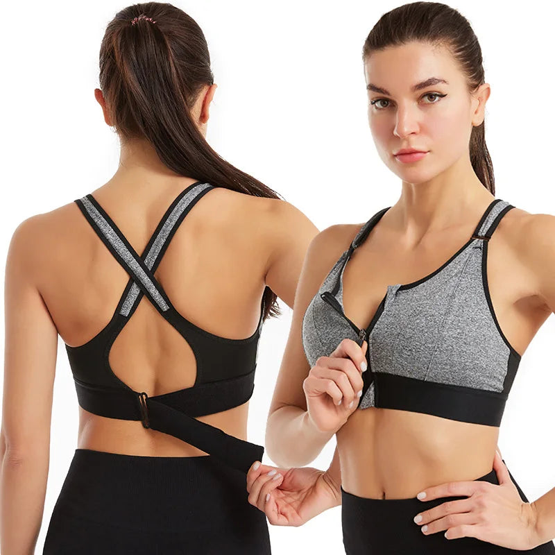 Pack of 2 Breast Support Front Zipper Sports Casual or Gym Bra