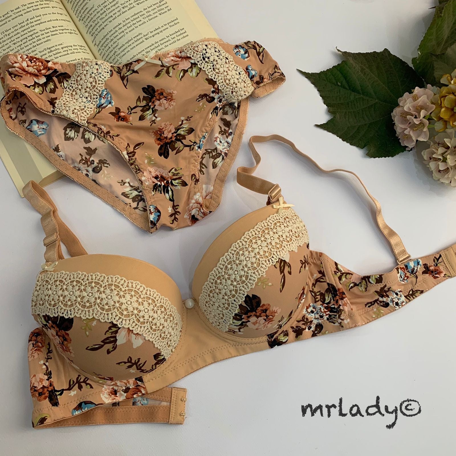 THIN PAD SPRING LACE BRA SET